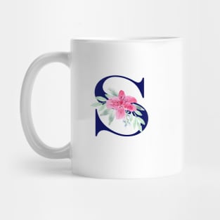 Watercolor Floral Letter S in Navy Mug